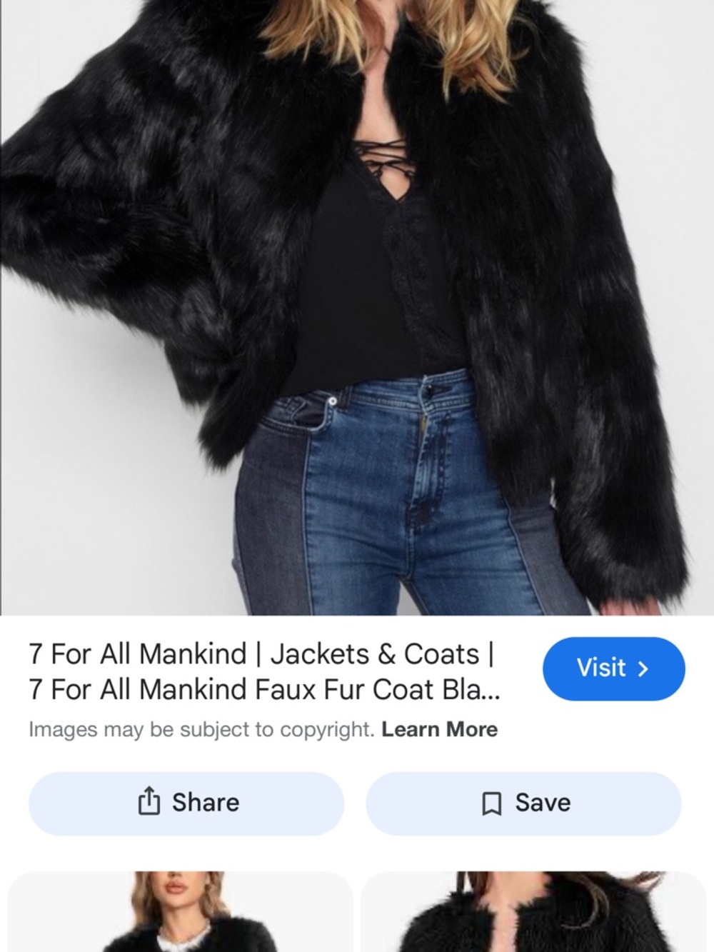7 For All Mankind Black Faux Fur Short Coat